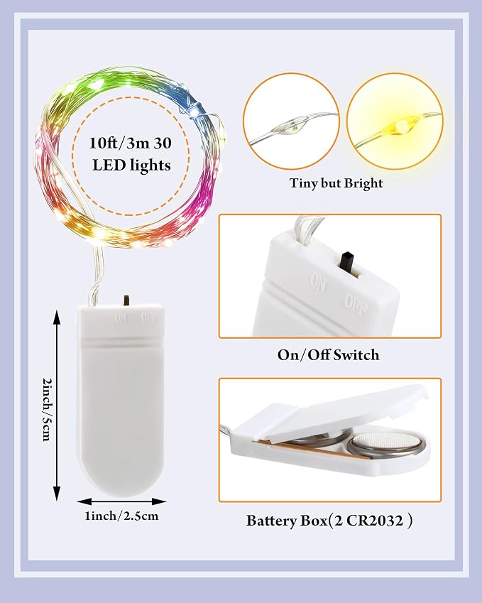 Riakrum 50 Pack 10 ft 30 LED Fairy Lights Battery Operated, Christmas Tiny String Lights Bulk Starry Light Waterproof for Mason Jars Wedding Party Christmas Centerpiece Table Decor, Multicolor