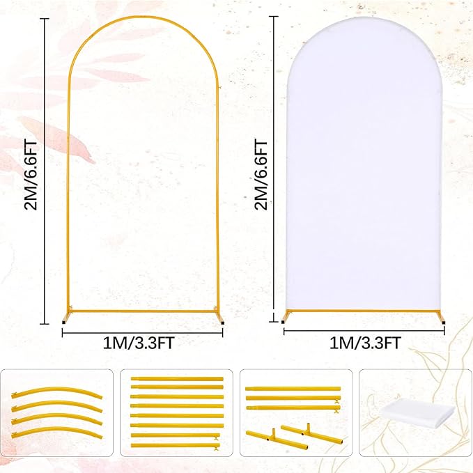 Vincidern 6.6FT Arch Backdrop Stand and Cover Set, Metal Arch Stand with White Cover for Wedding, Party, Baby Showers, Graduation, Birthday, Event Backdrop Decorations