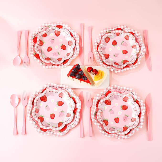 Strawberry Baby Shower Decorations for Girl, Baby Shower Plates and Cups and Napkins Sets Serves 50, Strawberry Plates, A Berry Sweet baby Is On The Way Decorations, Berry Sweet baby shower