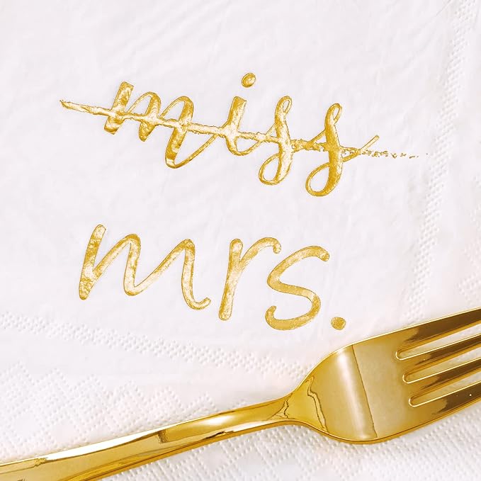 Crisky Gold Miss to Mrs Napkins Plates Cups Set for Bridal Shower Engagement Bachelorette Party Decorations Party Supplies, Disposable Tableware Set of 24 (9" & 7" Plates, Luncheon Napkin, 9oz Cups)