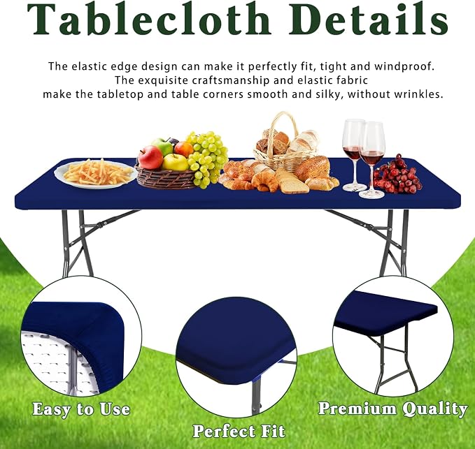 Picnic Table Cover 4 Pack Elastic Fitted Tablecloths for 8 Foot Rectangle Tables Waterproof Stretch Washable Patio Folding Outdoor Spandex Table Cloth Camping Banquet Parties (Royal Blue,30" x 96")