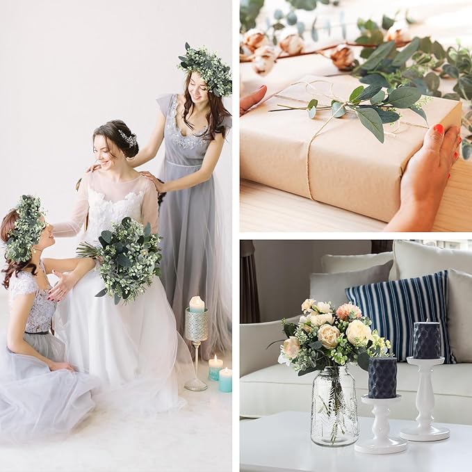 Janinka Mixed Eucalyptus Leaves Stems Bulk with White Seeds Artificial Silver Dollar Leaves Sprays Faux Oval for Wreath Garland Floral Bouquets Arrangement Wedding Greenery Decoration (40)