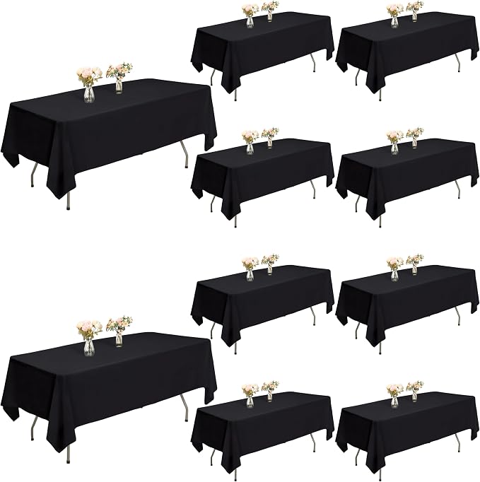 Black Tablecloths for Rectangle Tables, 10-Pack - 60x126 Inch | Reusable & Washable Table Cloths for 8 Foot Tables, Polyester Fabric Tablecloth for Wedding, Party, Banquet