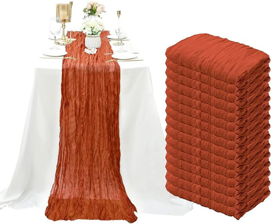15 Pack Cheesecloth Table Runner Terracotta 10Ft Gauze Cheese Cloth Table Runner 35x120 Inch Rustic Boho Table Runners for Wedding Birthday Party Engagement Anniversary Bridal Baby Shower Winter Décor