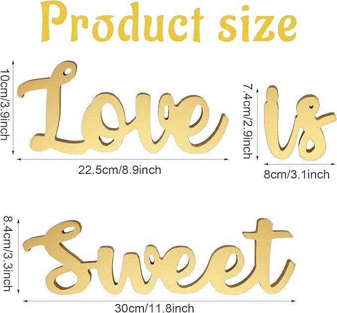 Love Is Sweet Table Decor Hollow Sign Wooden Love Is Sweet Sign for Dessert Table Freestanding Wood Is Wooden Letter Top for Wedding Shelf(Gold)