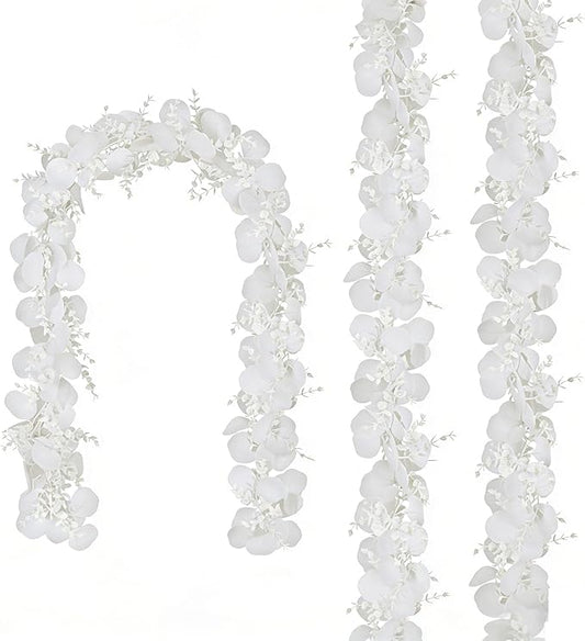 CQURE 3Pcs Eucalyptus Garland,Artificial Eucalyptus Leaves Table Greenery Garland Wreath Vines for Wedding Party Table Fireplace Bedroom Wall Room Decor