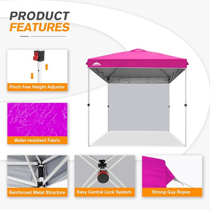 EAGLE PEAK Commercial Canopy 8x8 Pop Up Canopy Tent with 1 Sidewall, Easy Setup Heavy Duty Instant Event Shelter for Vendors & Markets, Outdoor Sun Shade, Pink