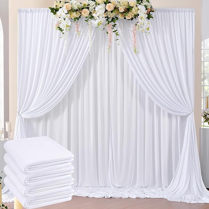 20ft x 8ft Wrinkle Free White Backdrop Curtains for Parties, 4 Panels Thick Polyester Photo Backdrop Drapes for Weddings Birthday Photography Background Curtains