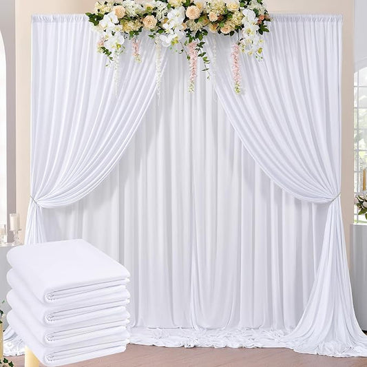 20ft x 8ft Wrinkle Free White Backdrop Curtains for Parties, 4 Panels Thick Polyester Photo Backdrop Drapes for Weddings Birthday Photography Background Curtains