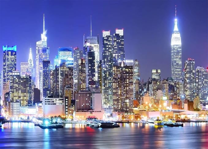 BELECO 6x4ft Fabric New York City Backdrop Manhattan Skyscraper Night View Urban Light Skyline Background City Theme Backdrop New York Party Decorations Artistic Portrait Shoot Photo Studio Props