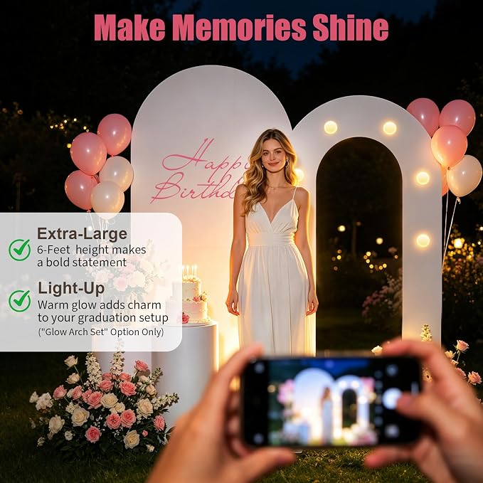 6FT Arch Backdrop with Stand Set, Lighted Arch Set, No-Tip Stability Glow Foam Board Photo Booth Background for Wedding Birthday Party Ceremony Baby Shower Banquet Decoration Reusable - White