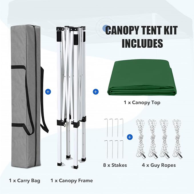 EAGLE PEAK 5x5 Pop Up Canopy Tent Instant Outdoor Canopy Easy Set-up Straight Leg Folding Shelter, Green
