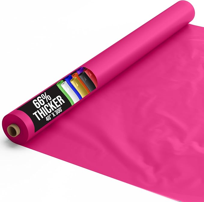 Party Solids 66% Thicker Premium Hot Pink Plastic Table Cover Roll 40" X 300' Table Cloth Plastic Cover Roll Quality Thick Banquet Rolls Disposable Tablecloth Rolls Strong American Based Company