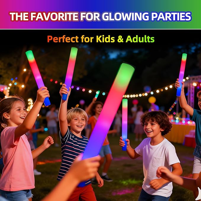 48 Pieces Led Foam Sticks Valentine's Day Party Favors Supplies Flashing Glow Sticks Party Supplies Light Up Baton Wands for Kids, Raves, Birthday, Wedding, Christmas, Children Toy