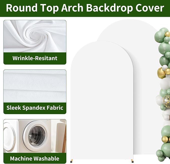 2 Pack Arch Backdrop Stand and Cover Set (7.2FT/6FT), Balloon Arch Stand, Metal Background Arch Stand, Backdrop Arch Frame, Wedding Arch for Backdrop (White Cover)