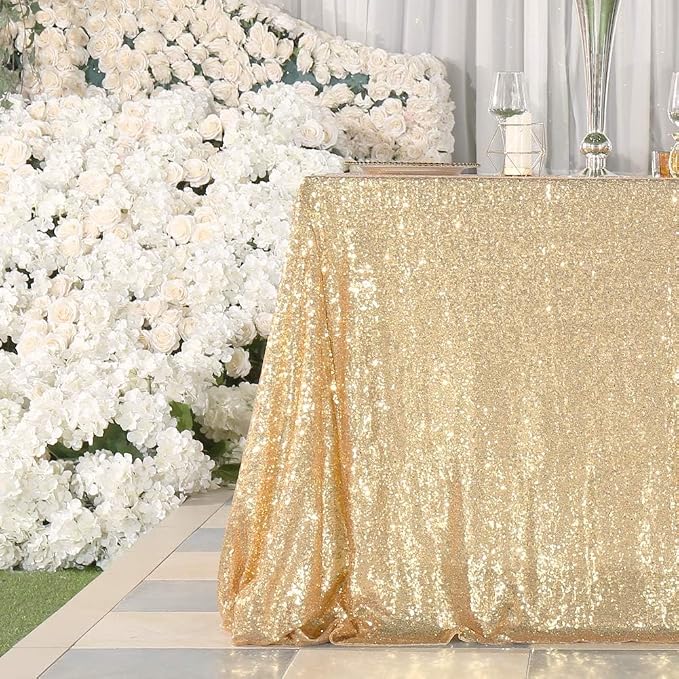 Juya Delight 60" x 120" Light Gold Sequin Tablecloth Rectangle for Wedding Birthday Party Festival Ceremony Cake Dessert Table