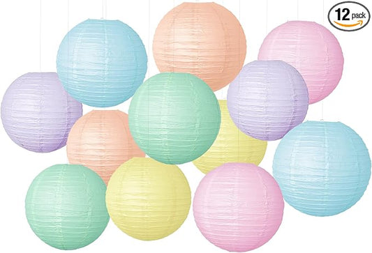 Pastel Paper Lanterns Hanging Lanterns Decorative 12 Pcs Round Macaron Colored Paper Lanterns for Classroom Wedding Birthday Baby Shower Party