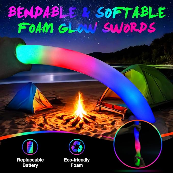 wellent 64 Pack Foam Glow Sticks, Bulk LED Foam Sticks, Foam Light Up Sticks with 3 Mode Colorful Flashing, Glow Party Supplies, Glow Sticks Bulk Party Pack for Wedding, Birthday, Concert, Halloween
