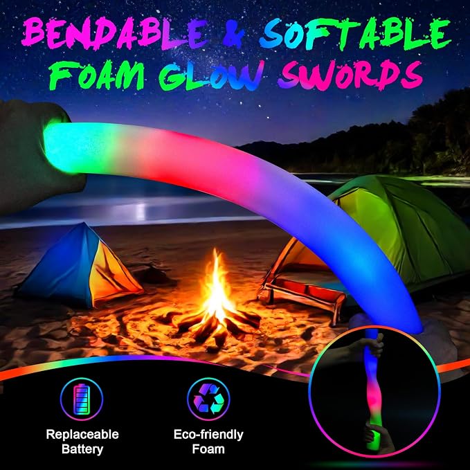 wellent 230 LED Foam Glow Sticks, Bulk Glow Sticks, Foam Light Up Sticks Bulk, LED Foam Sticks with 3 Colorful Flash Mode,Glow Party Supply for Wedding, Birthday, Concert, Carnival, Sporting Events