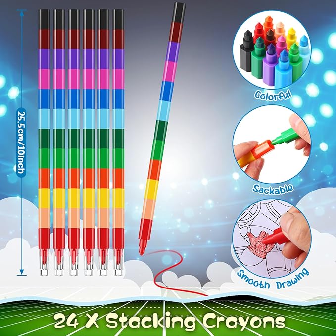 BenLouis 24 Sports Mini Coloring Books Kids with 24 Stacking Crayons Sports Party Favors Activity Books Bulk for Kids Boys Sports Birthday Goodie Bag Gift Stuffer Classroom Reward