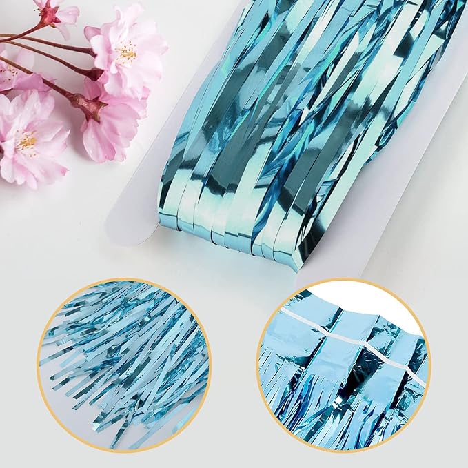 40 Pack Blue Foil Curtain Backdrop Metallic Tinsel Foil Fringe Curtains Photo Booth Props for Birthday Party Decoration Christmas Holiday Halloween New Year Party Supply, Blue