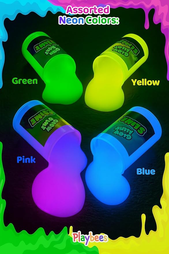 Playbees Glow in the Dark Slime – 24 Pack Neon Party Favors for Kids, Sensory Toy for Boys & Girls Ages 5+, Non-Toxic, Stretchy, Gooey Fun – Birthday, Halloween, Classroom & Treat Bags
