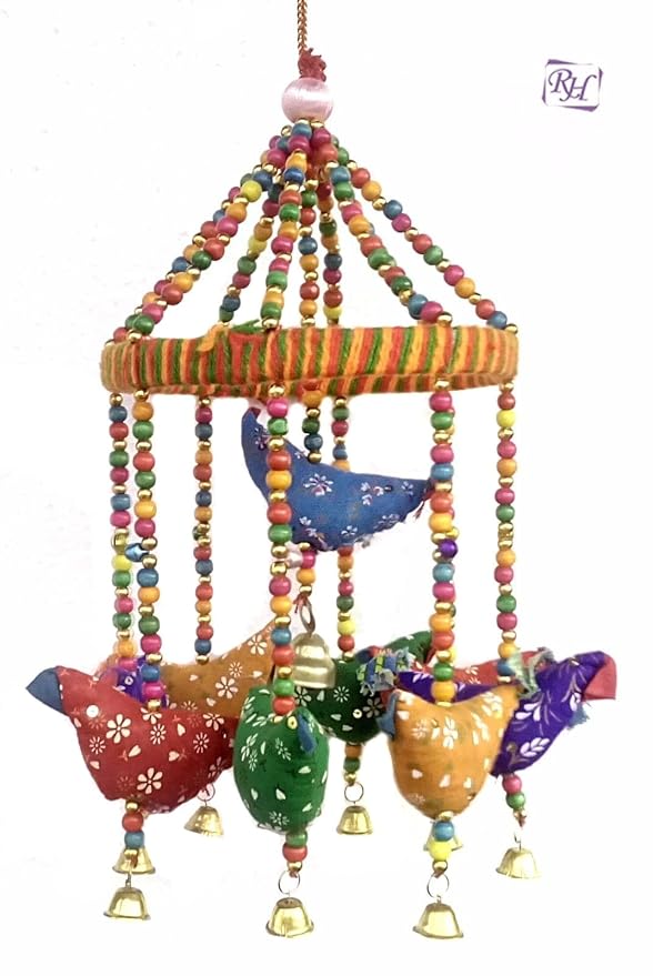 Handmade Decorative Door Hanging Bell Bird Chandelier for Home Decoration Hanging Ornament Size- 15x15x35 Cm (LxWxH) (Pack of 2)