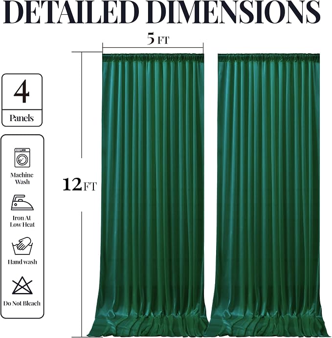Green Glitter Backdrop Curtains - 20x12FT Satin Photo Backdrop, Wrinkle-Free Shimmer Back Drop Cloth Shiny Drapes for Photobooth Wedding Birthday Parties Photoshoot Background Decorations