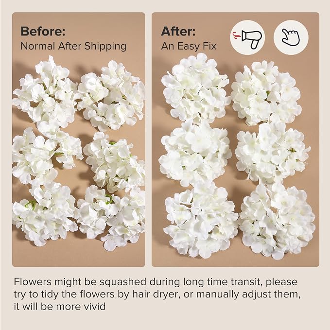 Auihiay 404PCS Hydrangea Artificial Flowers, Silk Artificial Flowers Heads with Stems, Ivory Lifelike Faux Flowers for Wedding Centerpieces, Arch and Background, Party, Home, Baby Shower Decor