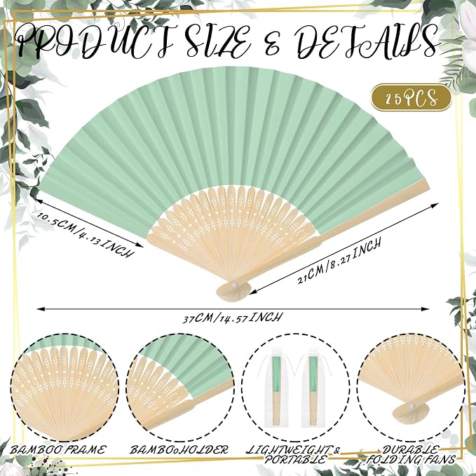 Hoteam 25 Sets Wedding Party Favors for Guests Bulk Including Can Cooler and Paper Folding Fans with Wedding Decor Table Sign Cheers to Love for Bridal Shower Party Souvenir(Classical,Green)