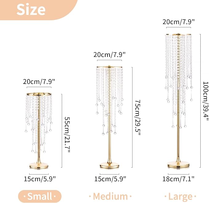 NUPTIO Gold Vases for Centerpieces Wedding - 10 Pcs 21.7in Tall Vase Centerpieces for Tables - Chandelier Flower Stand Bulk