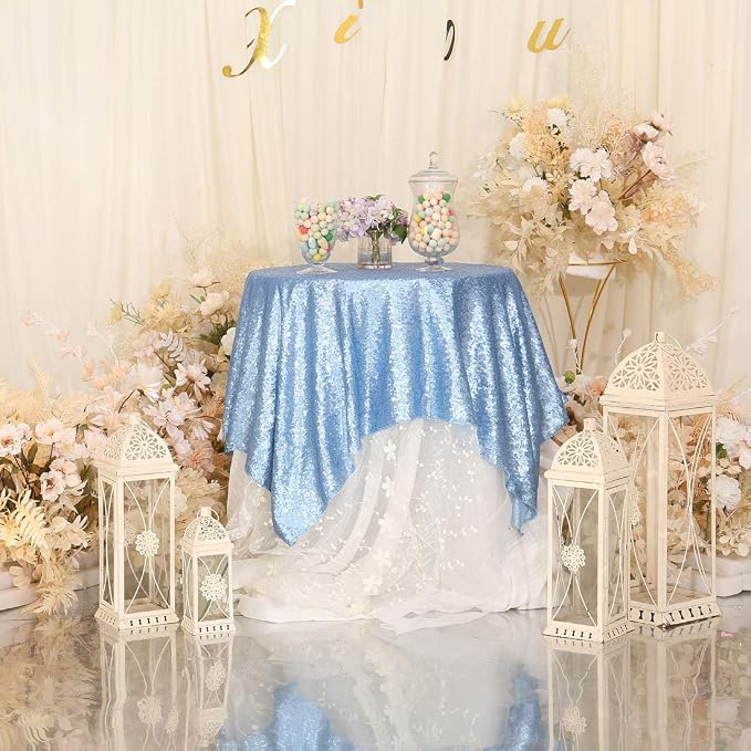 Eternal Beauty Baby Blue Tablecloth, 50x50 Inch Square Rectangle Table Cover for Cake Dessert Exhibition Party Birthday Events