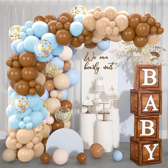 DataMoon We Can Bearly Wait Baby Shower Decorations - Baby Boxes with Letters,Boho Balloons,We Can Bearly Wait Backdrop for Teddy Bear Baby Shower,Birthday Supplies,Gender Reveal Party Supplies