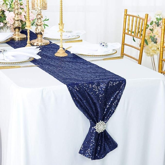JYFLZQ Navy Blue Sequin Table Runner 12" x 108" Pack of 5 Sparkly Navy Metallic Table Runner Glitter Sequin Runner for Table Birthday Party Event Decorations