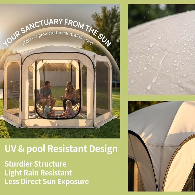Pop-Up Screen House Tent with Mosquito Netting 10x10 FT for 4–6, Portable Screen Room Canopy for Patio, Backyard, Camping, Deck & Outdoor Activities, Resistant Roof UV Gazebo with Carry Bag