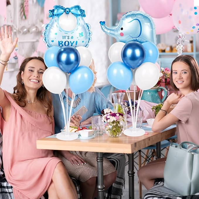 Elephant Baby Shower Decorations Party Balloons Stand Kit 2 Sets with Blue Elephant Foil Balloons Elephants It's a Boy Party Balloon Centerpieces for Tables for Boy Baby Shower Birthday Decorations