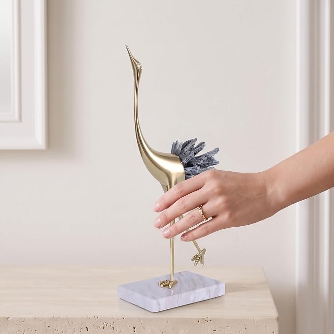 Suruim Gold Decor Accents, Brass Birds Statues - Modern Crystal Ornaments for Living Room, Bedroom, Office Desktop, Cabinets (Blue A)