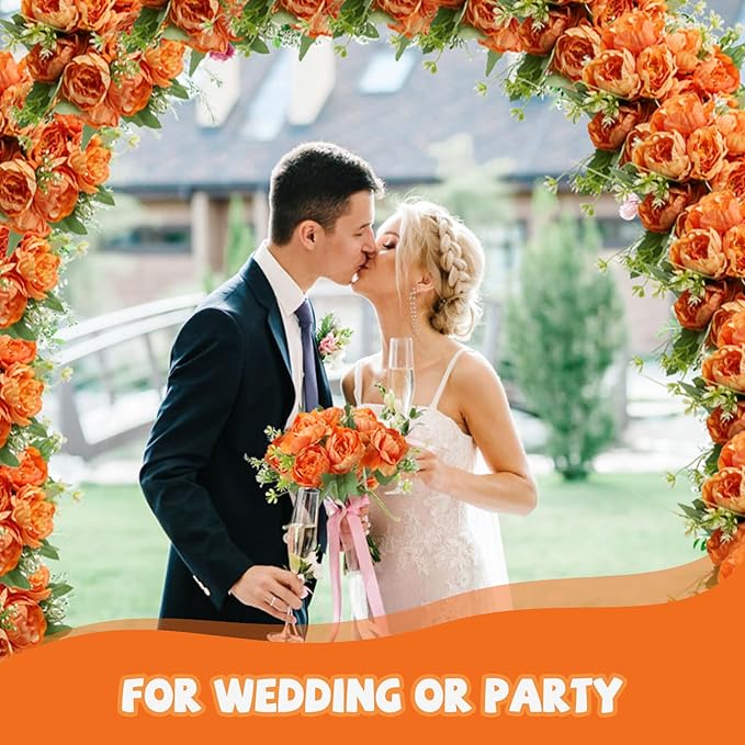 12 Packs Fall Peonies Artificial Flowers, Faux Peony Bouquet Silk Peonies Flowers for Centerpiece Table Wedding Party Home Decor (Orange)