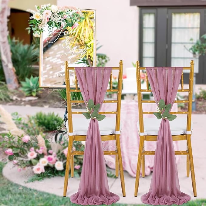 QueenDream Purple Wedding Chair Decorations: 50PCS Tulle Chair Sashes Cover Bands Aisle Sheer Chairs Bows for Birthday Party Banquet