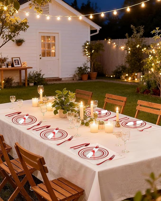 Goodluck 700 Pcs Red Plates and Napkins Party Supplies, Clear Plastic Plate | Include 200 Plates, 100 Pre Rolled Napkins with Silverware, 100 Cups for 100 Guests for Party, Christmas, Graduation, Wedding