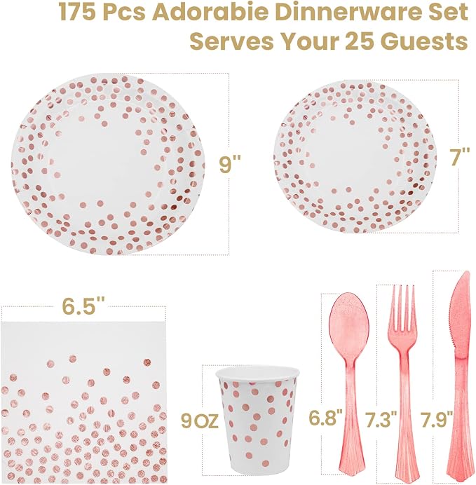 175 Pcs White and Rose Gold Party Supplies, 6 Pack White and Rose Gold Plastic Tablecloths for Rectangle Tables