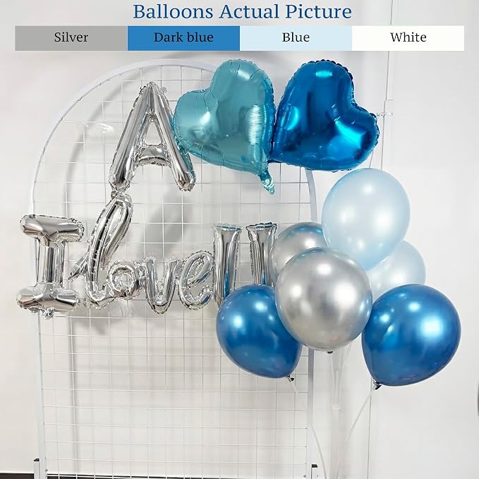 Blue Silver Birthday Decorations with LED Candles, Happy Birthday Balloons, Love Balloon, Rose Petals, Hotel Birthday Room Decorations for Men Women, Anniversary Surprise Decorations for Him Her