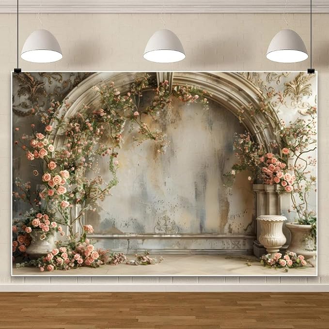 Yeele 8x4ft Vintage Elegant Floral Room Backdrop European Style House Pink Rose Flower Arch Background for Wedding Bridal Shower Anniversary Birthday Decor Girl Woman Portrait Photo Shoot Prop