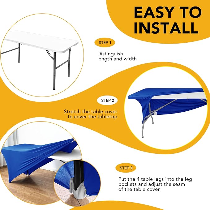 6-Pack Premium Royal Blue Spandex Tablecloths for 4ft Rectangle Tables, Stain & Wrinkle-Resistant, Washable Stretch Polyester Fitted Table Cover for Weddings, Banquets, Trade Shows Events