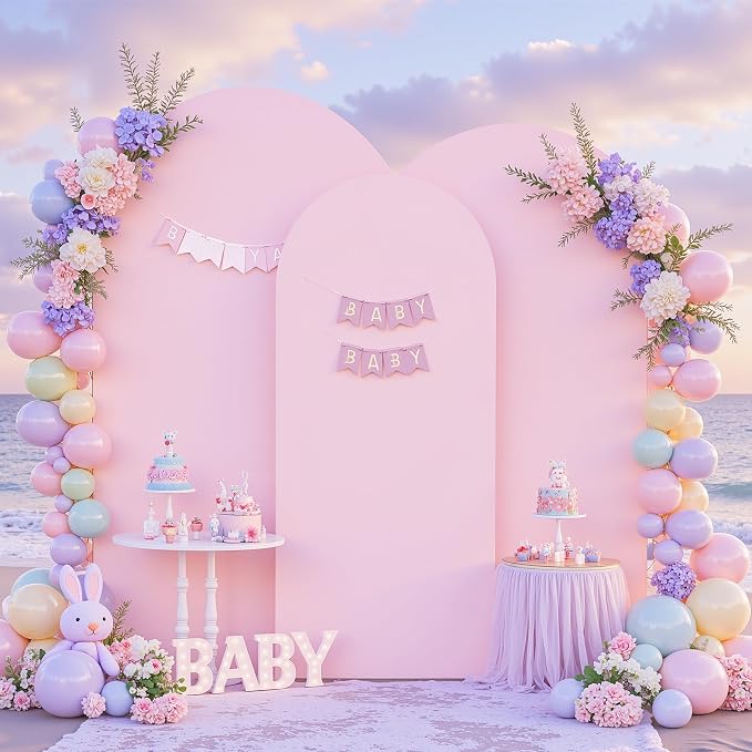 Set of 3 Arch Backdrop Covers(6ft, 5ft, 4ft) - Premium Stretchy Spandex Backdrop Arch Stand Cover for Baby Shower,Wedding,Party Decor Chiara Cover with Double-Sided Design(Pink, Hot Pink)