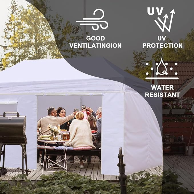 Eurmax USA Full Zippered Walls for 10 x 20 Easy Pop Up Canopy Tent,Enclosure Sidewall Kit with Roller Up Mesh Window and Door 4 Walls ONLY,NOT Including Frame and Top（Black）
