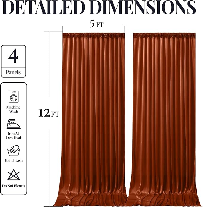 Terracotta Glitter Backdrop Curtains - 20x12FT Satin Photo Backdrop, Wrinkle-Free Shimmer Back Drop Cloth Shiny Drapes for Photobooth Wedding Birthday Parties Photoshoot Background Decorations