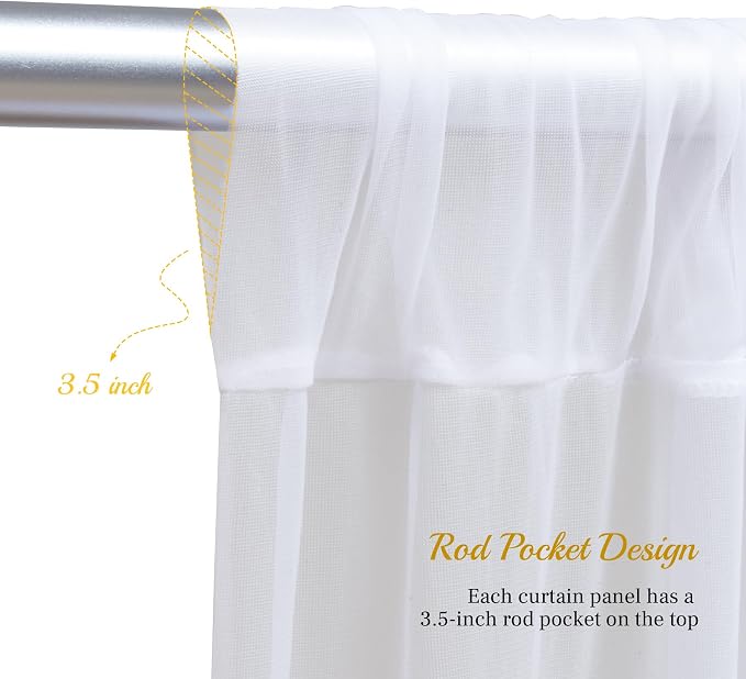 30x8ft White Tulle Backdrop Curtain with Lights String for Parites, Sheer Backdrop Curtains for Wedding Baby Shower Birthday Party Photo Shoot Decorations