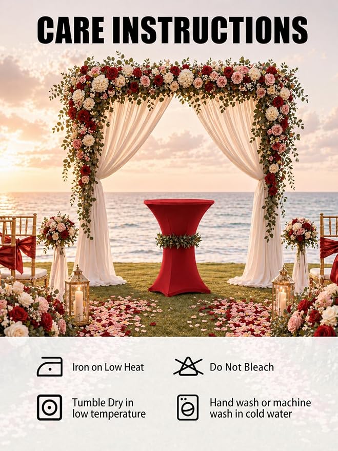 Cocktail Table Covers - 2 Pack 32x43 Inch Table Cloth - Red Fitted Stretch Spandex Round High Top Tablecloth for Party, Bar, Birthday, Pub, Banquet