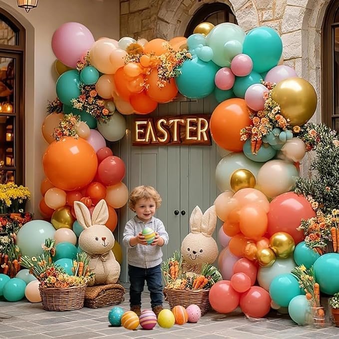 Pastel Balloon Arch Garland Kit Double Stuffed Pink Orange Teal Blue Green Balloons Light Baby Pink Peach Gold Colorflul Balloon for Tropical Flamingo Hawaiian Birthday Baby Shower Party Decorations